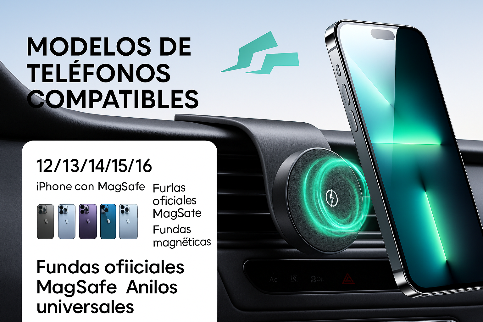 Soporte de carga inalámbrico magnético de aleación de titanio con luz colorida para coche