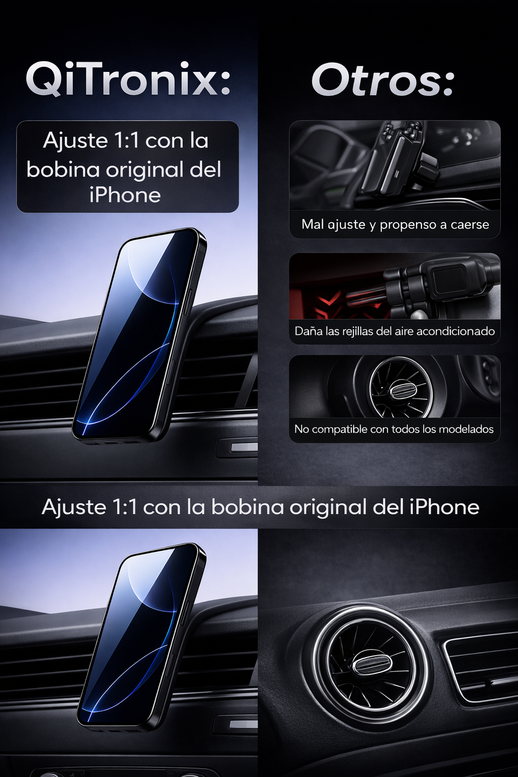 Soporte de carga inalámbrico magnético de aleación de titanio con luz colorida para coche