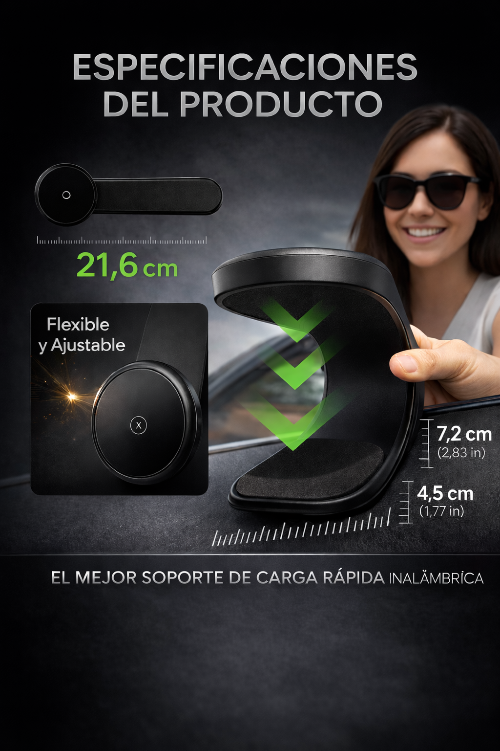 Soporte de carga inalámbrico magnético de aleación de titanio con luz colorida para coche