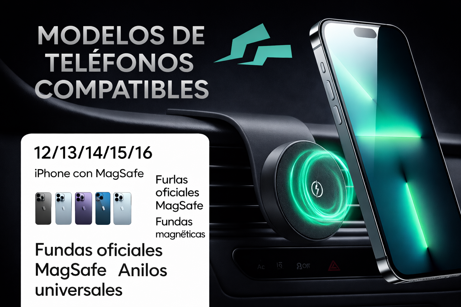 Soporte de carga inalámbrico magnético de aleación de titanio con luz colorida para coche