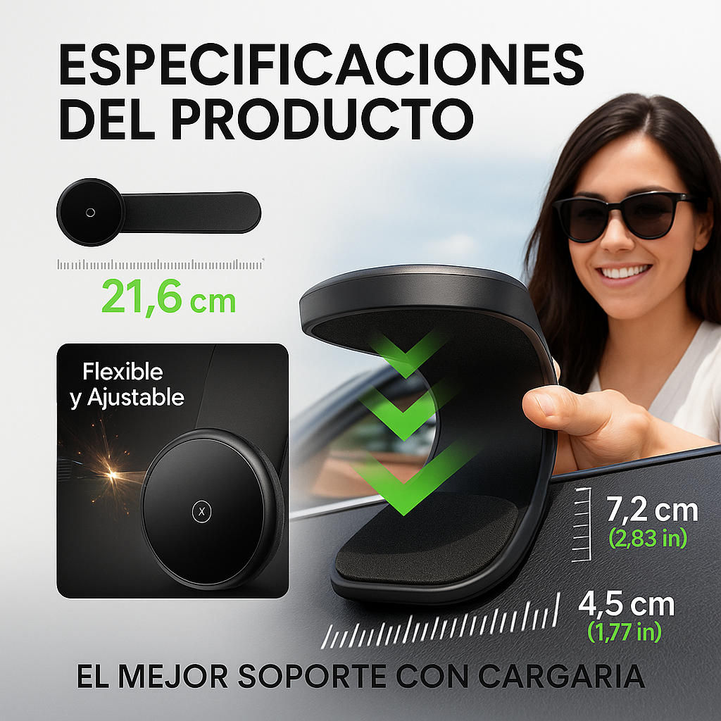 Soporte de carga inalámbrico magnético de aleación de titanio con luz colorida para coche